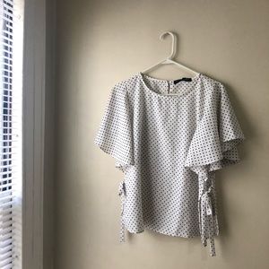 One Clothing White Polka Dot Ruffle Blouse